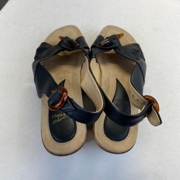 Dansko Sandals Womens Size 37 Black Leather Comfort Strappy Wedge Heels Strappy - Picture 6 of 14